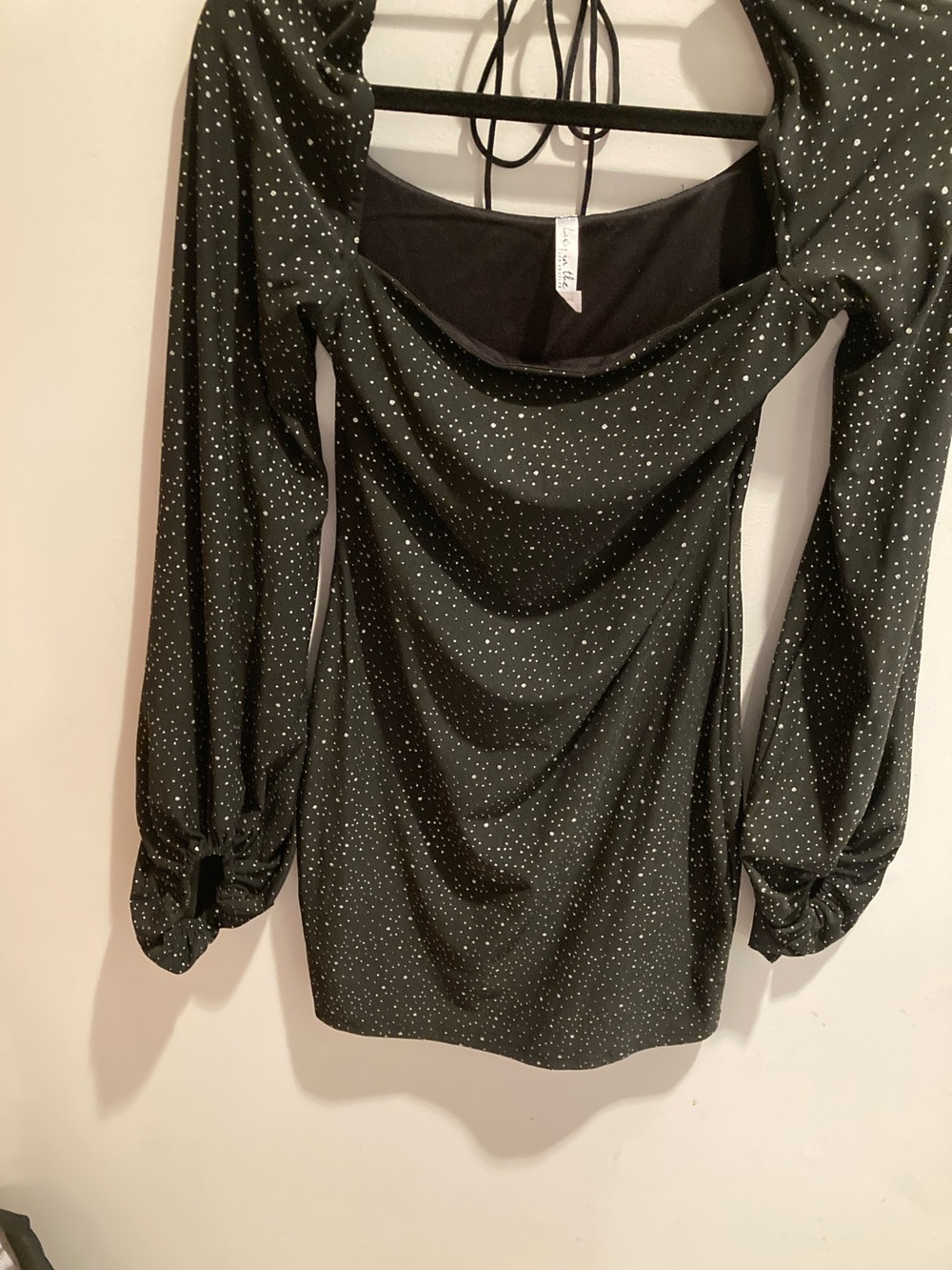 LUCY IlN THE SKY black sequin Long-Sleeve Cowl Neck 
Pit 14” length 29” small